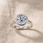 Sterling Silver Round Cut Bezel Moissanite Ring