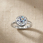Sterling Silver Round Cut Bezel Moissanite Ring