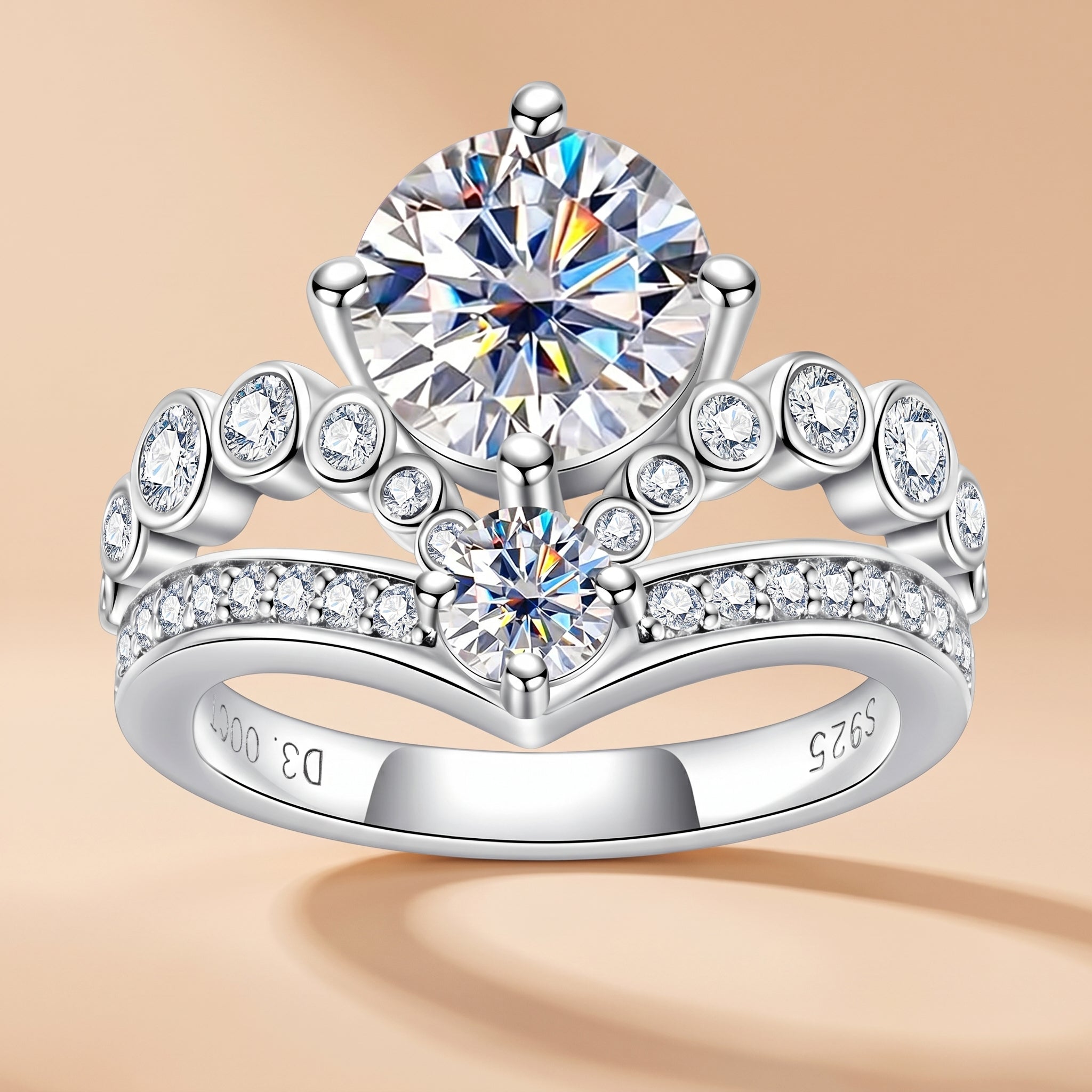 Round Cut Moissanite Crown Engagement Ring (4.08 cttw) for women
