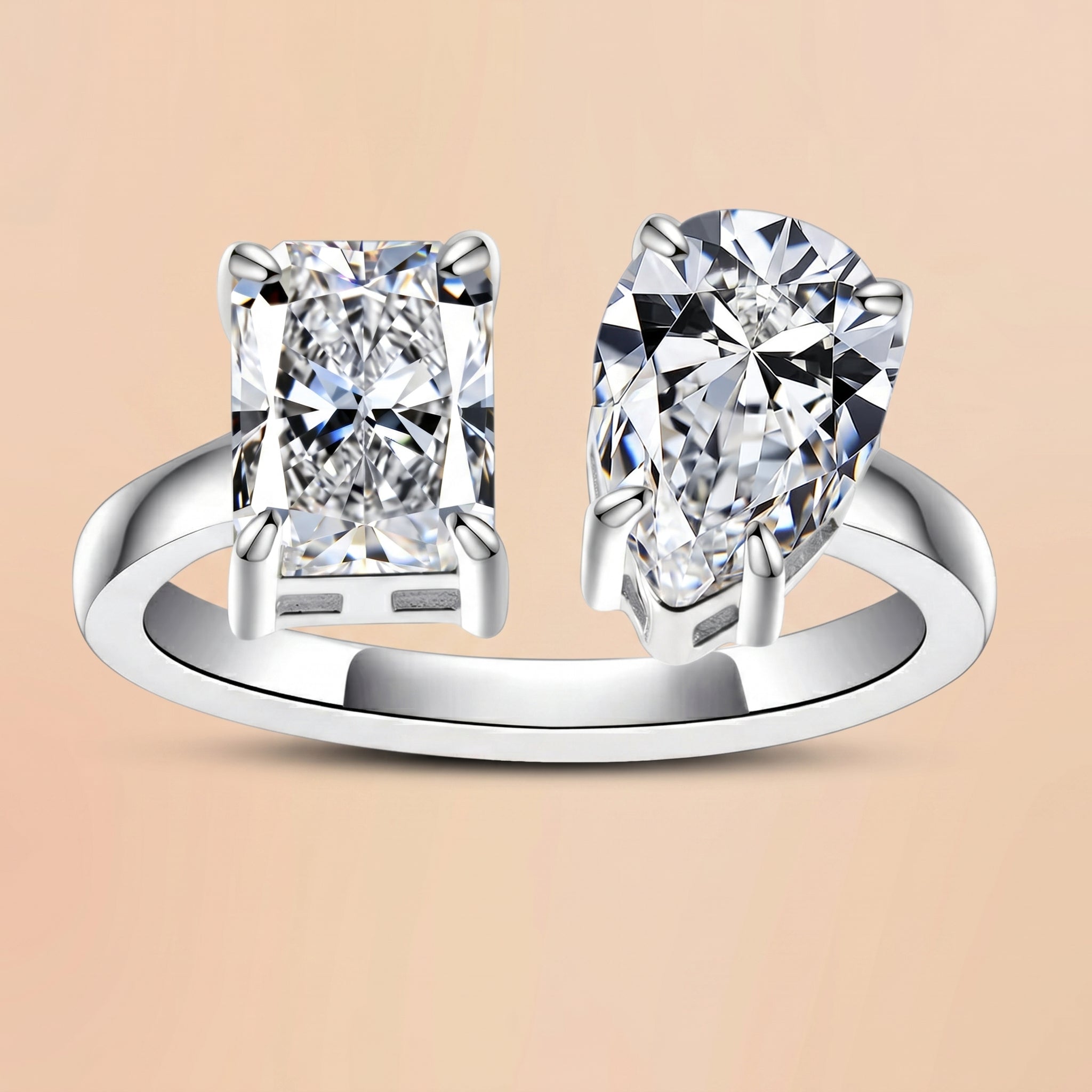 Two-Stone Radiant&Pear Moissanite Engagement Ring (4 cttw) for women