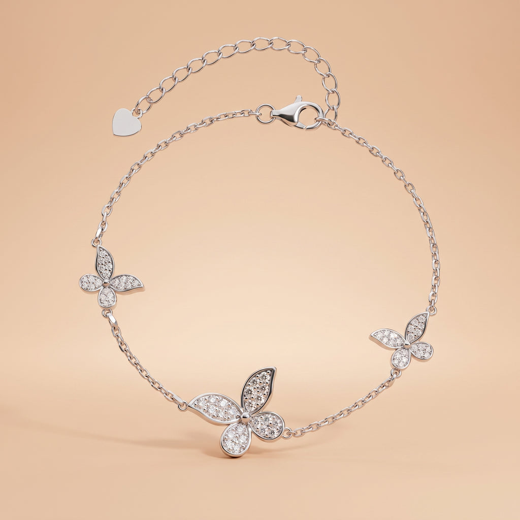 Montore VVS1 D Color Butterfly Chain & Link Moissanite Bracelet
