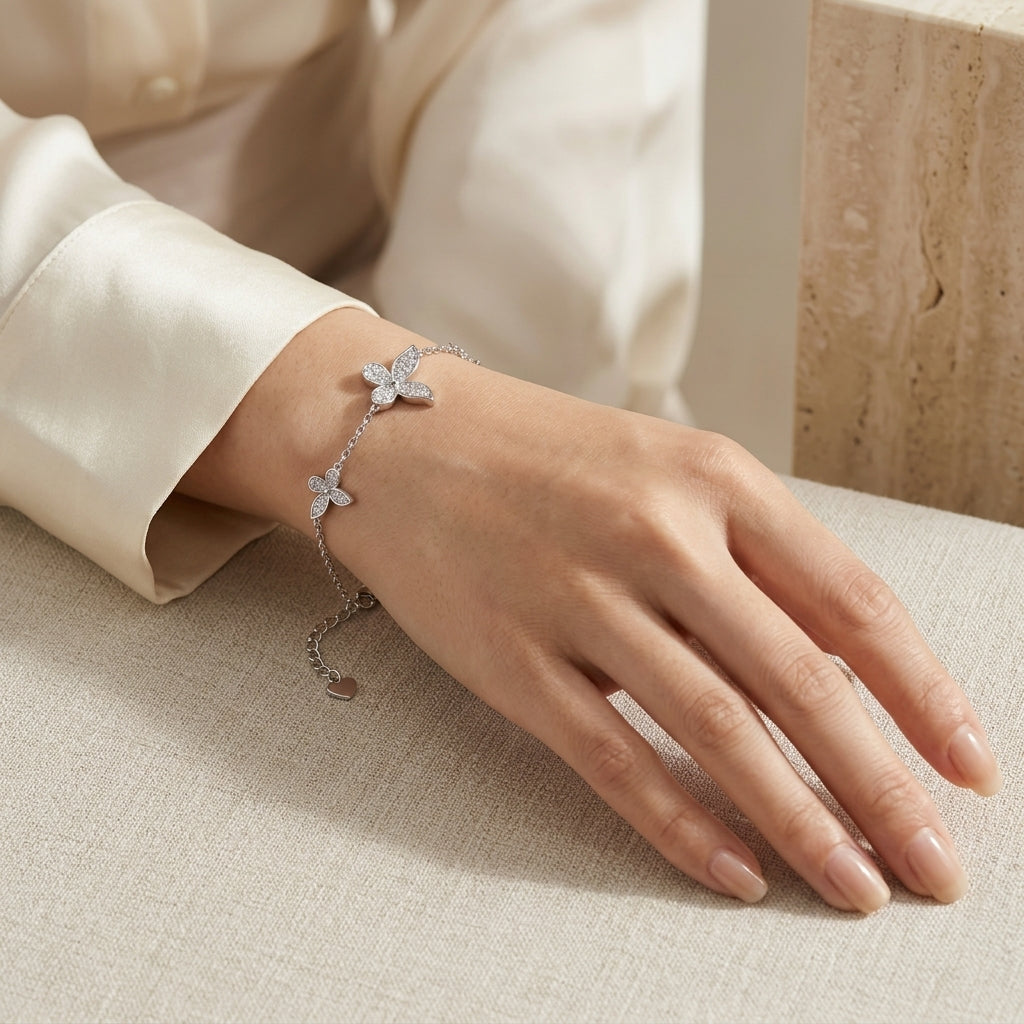 Montore VVS1 D Color Butterfly Chain & Link Moissanite Bracelet