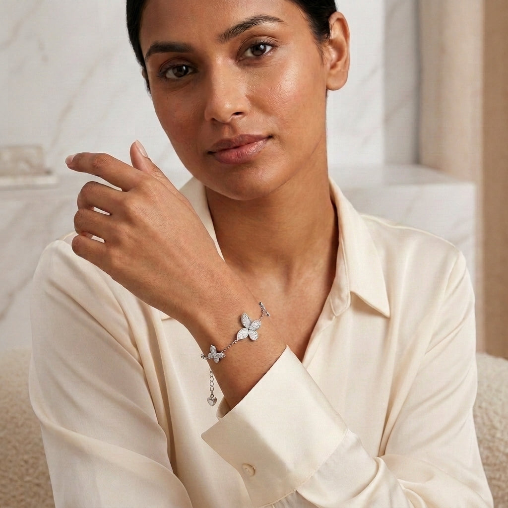 Montore VVS1 D Color Butterfly Chain & Link Moissanite Bracelet