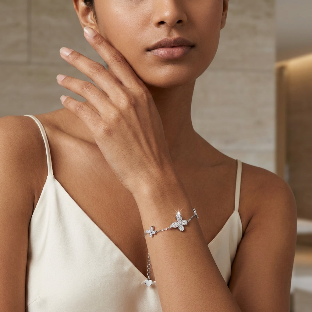 Montore VVS1 D Color Butterfly Chain & Link Moissanite Bracelet