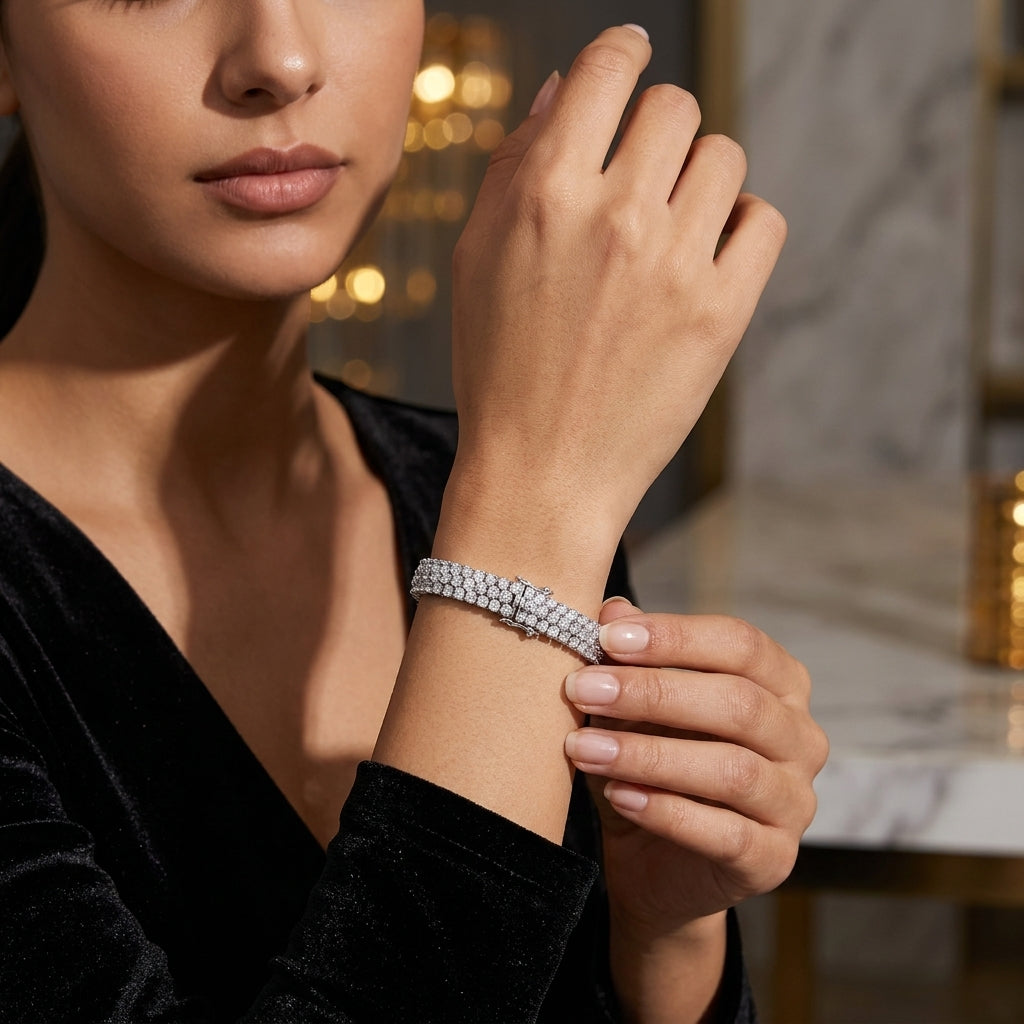 Montore VVS1 D Color Round Cut 2.5MM Multi-Stone Moissanite Bracelet
