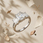 Emerald Cut 3 Stone Moissanite Engagement Ring 5CTTW