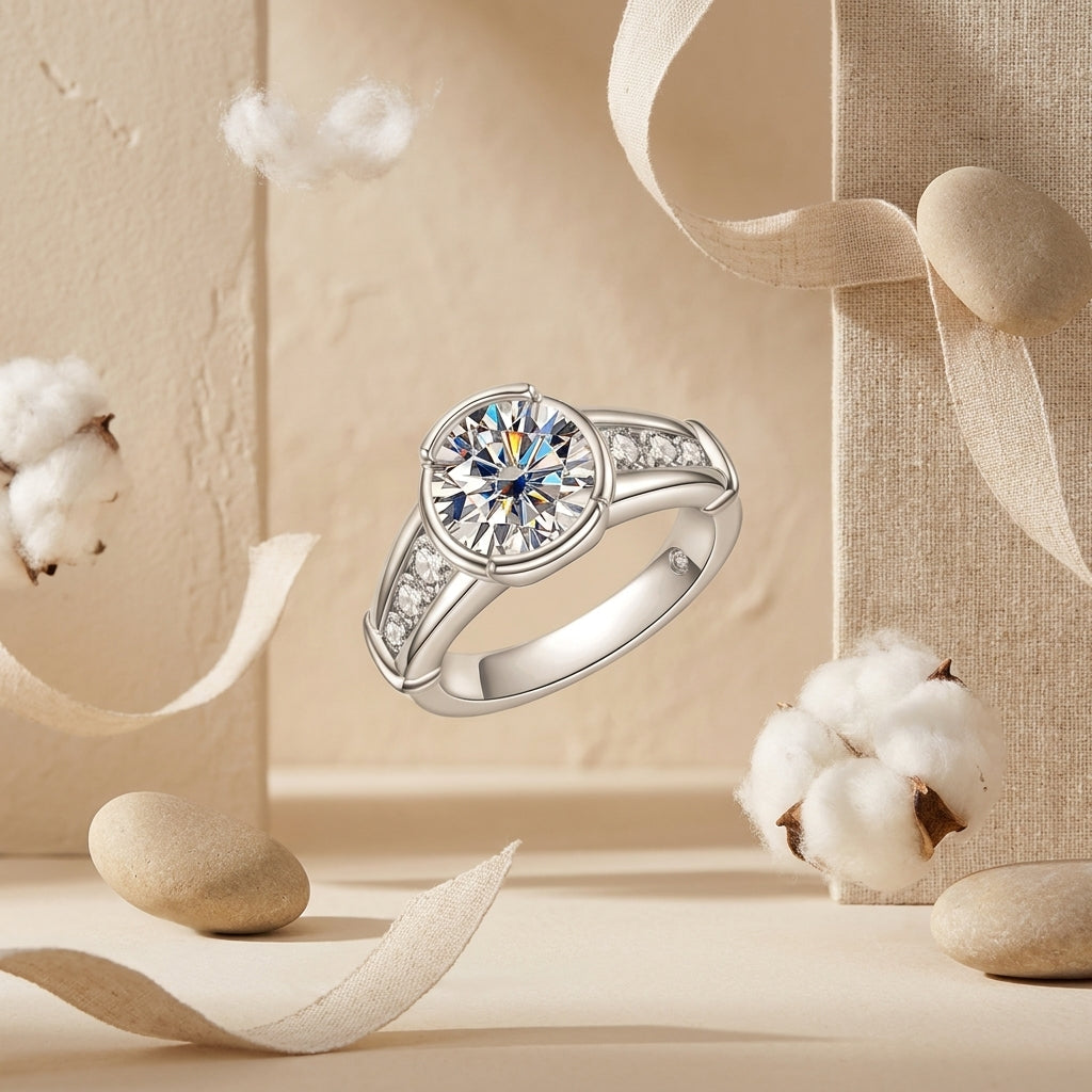 Round Cut Channel Moissanite Engagement Ring 3CT