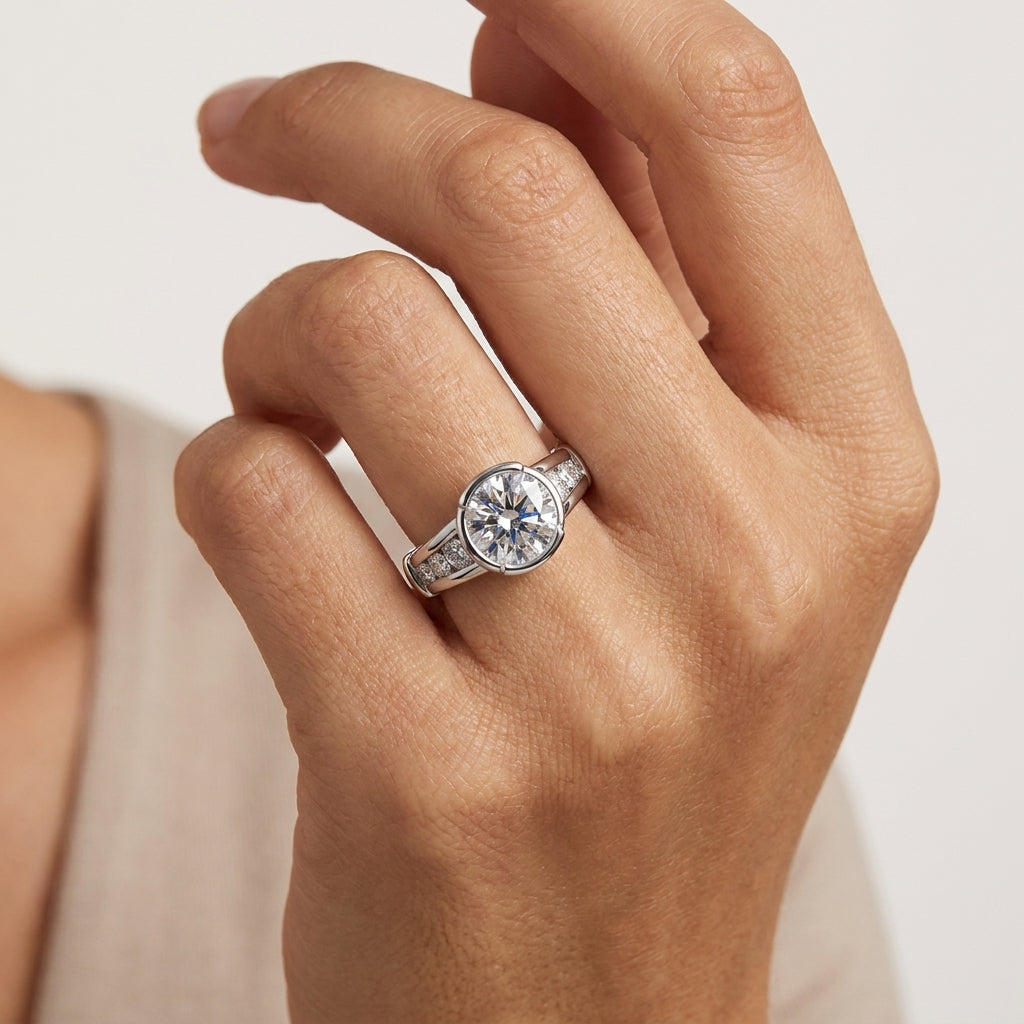 Round Cut Channel Moissanite Engagement Ring 3CT