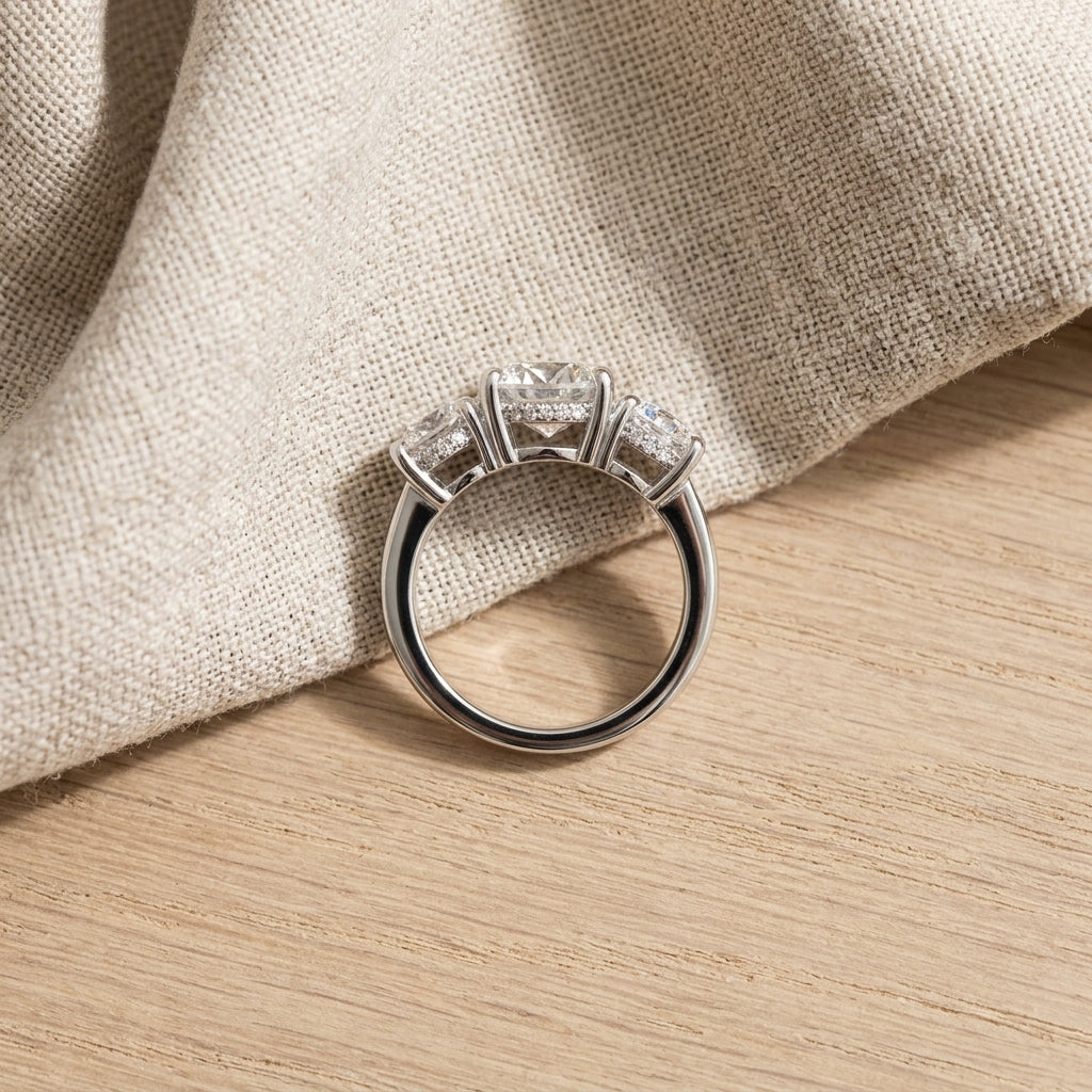 Luxury Round Cut 3 Stone Moissanite Ring (11CTTW)