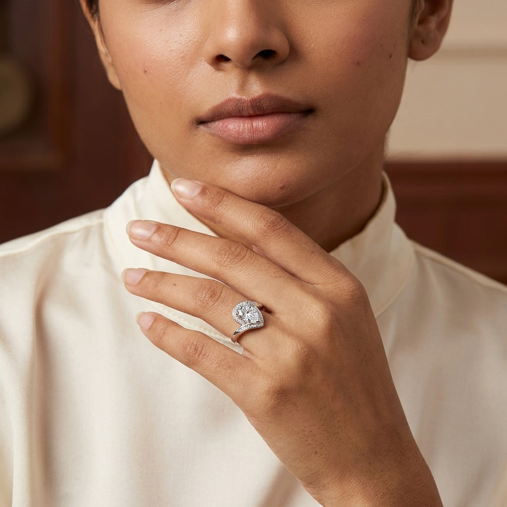 Pear Cut Halo Moissanite Engagement Ring (2.5 ct) for Women