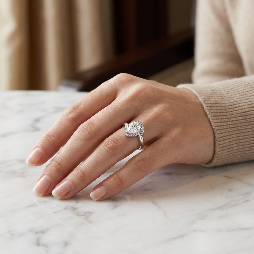 Pear Cut Halo Moissanite Engagement Ring (2.5 ct) for Women