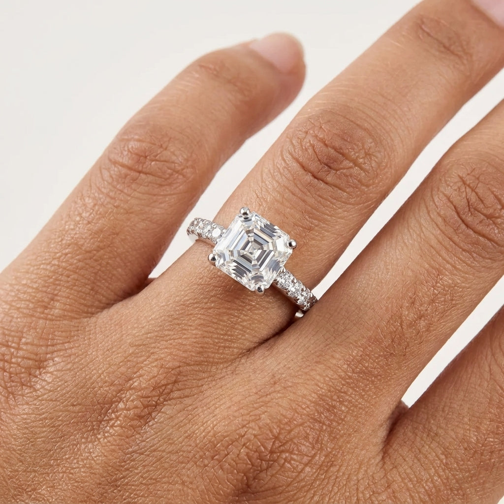 Radiant Cut Pavé Moissanite Engagement Ring