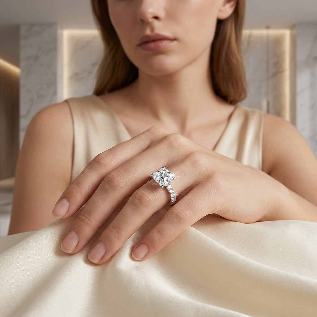 Radiant Cut Pavé Moissanite Engagement Ring