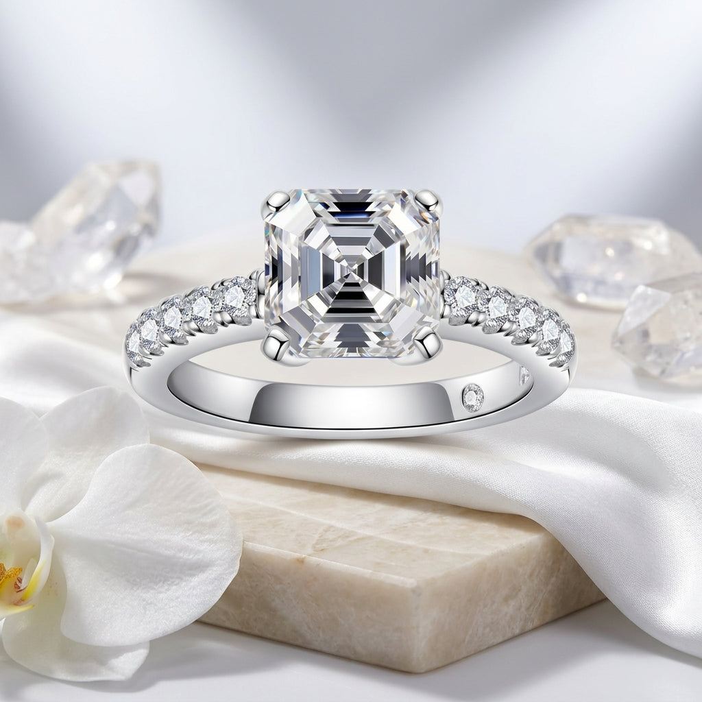 Radiant Cut Pavé Moissanite Engagement Ring