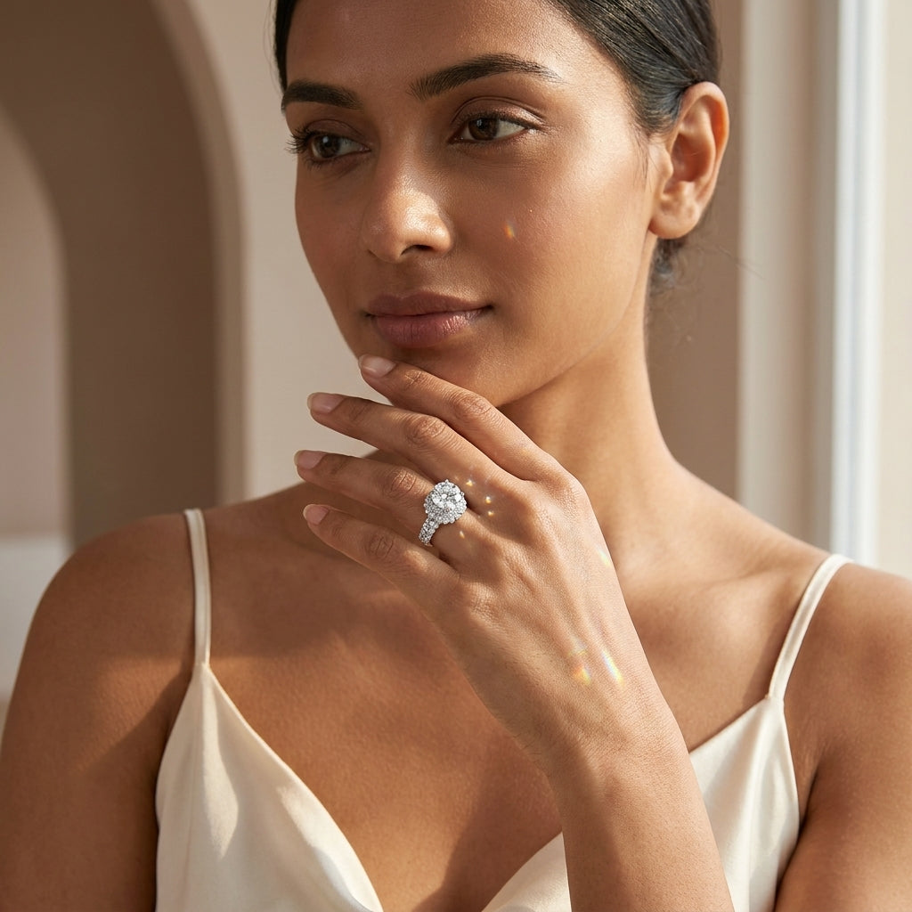 4.92 CTTW Moissanite Halo Engagement Ring