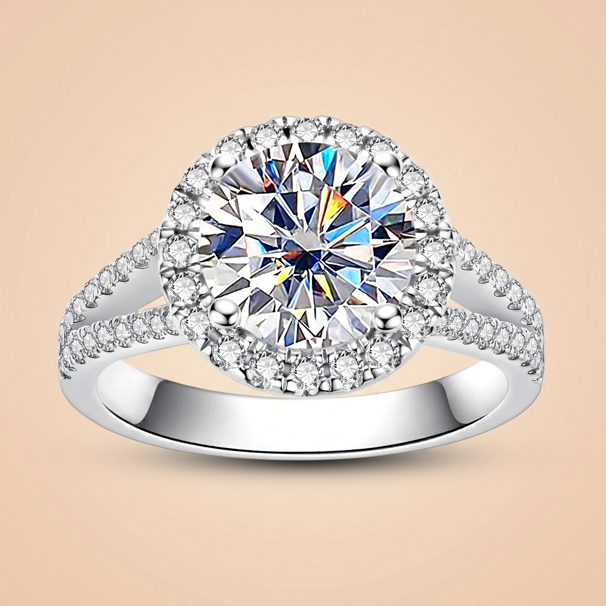 Round Cut Halo Moissanite Engagement Ring 3.8CTTW